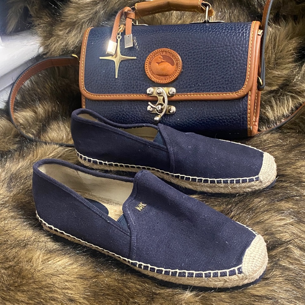 Navy Canvas Espadrilles and Leather Handbag Set
